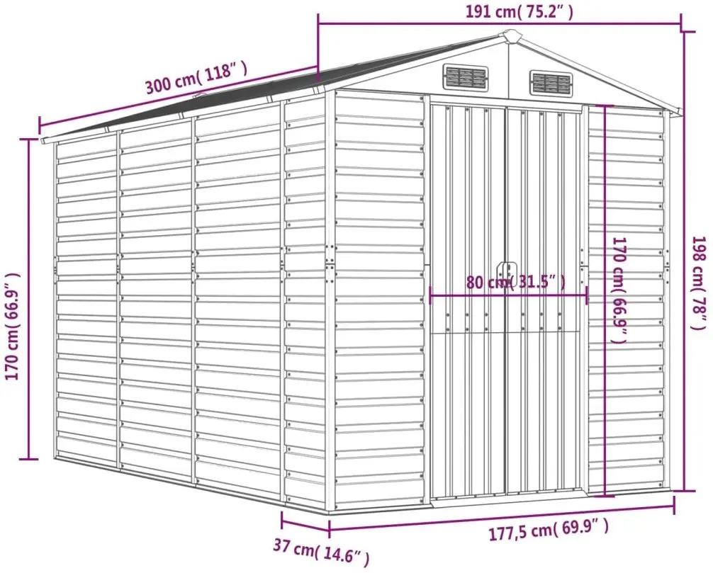 Сарай-хозблок VidaXL 3188244 191x300x198 (Light Grey)