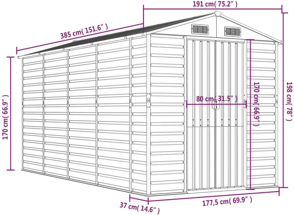Сарай-хозблок VidaXL 3188245 191x385x198 (Light Grey)