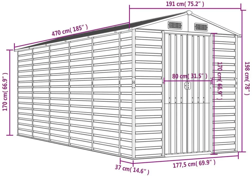 Casuta gradina VidaXL 3188246 191x470x198 (Light Grey)