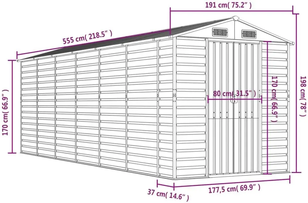Сарай-хозблок VidaXL 3188247 191x555x198 (Light Grey)
