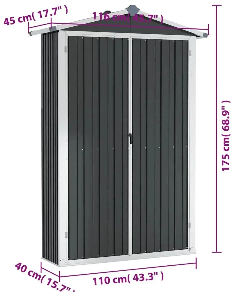 Сарай-хозблок VidaXL 46303 116x45x175 (Anthracite)