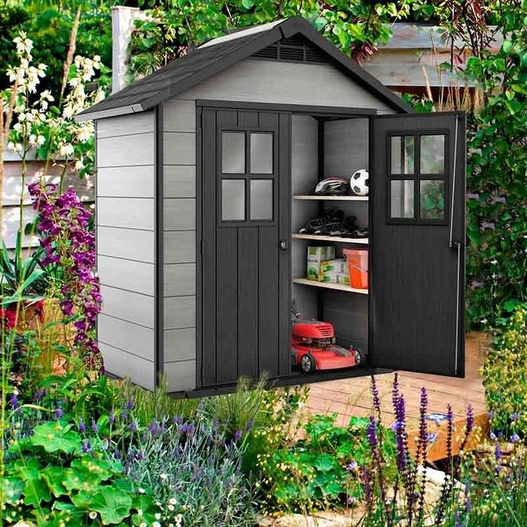 Пластиковый сарай-хозблок Keter Oakland 754 (Gray Light/Anthracite ...