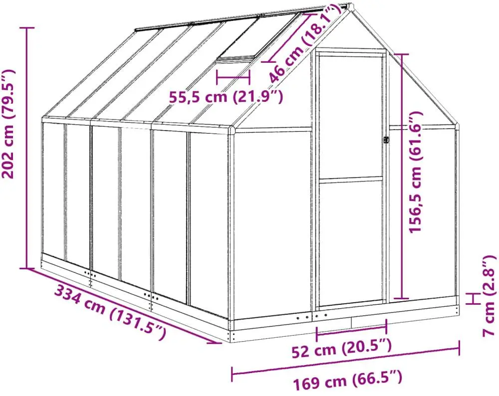 Sera de gradina VidaXL 3266329 3.3x1.7 (Silver)