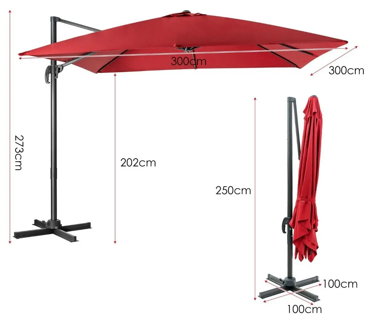 Umbrela de soare Costway NP11545WN (Bordeaux) - 3