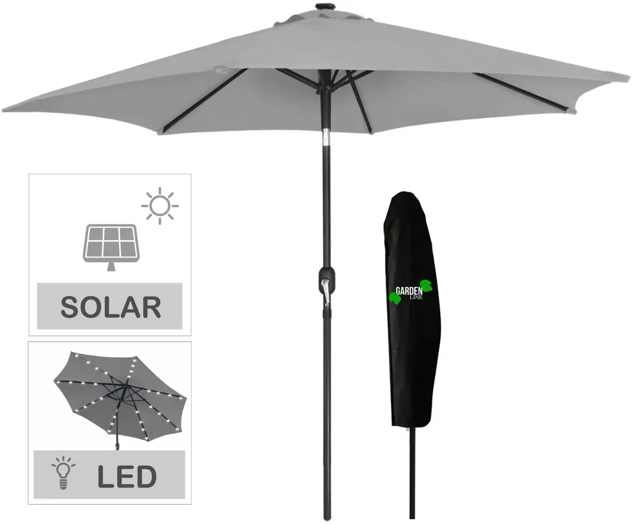 Зонт от солнца GardenLine GAO1527 Led (Grey/Black) - 2