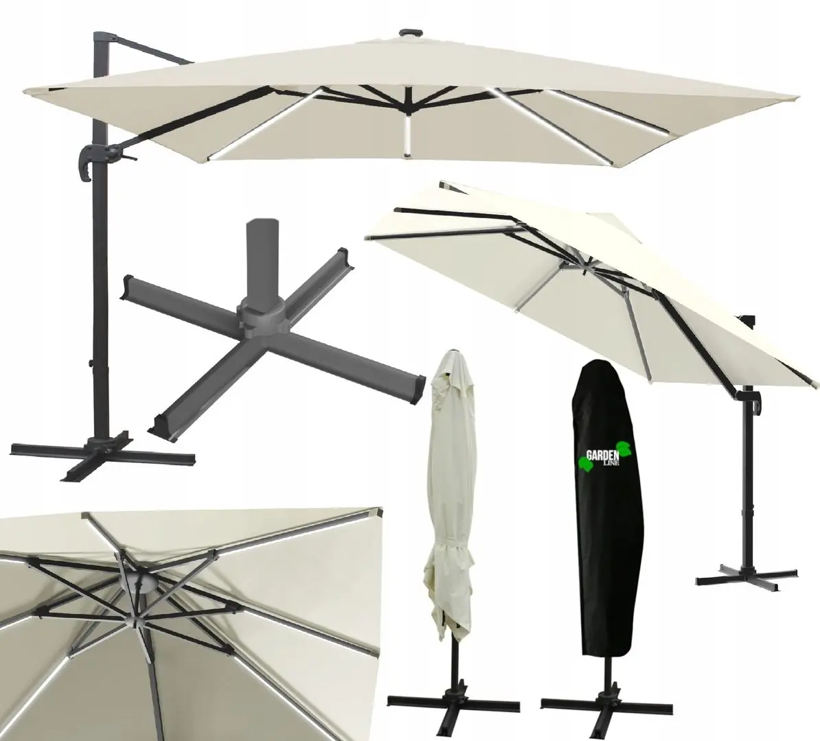 Зонт от солнца GardenLine Roma GAO1589 LED (Beige/Black) - 5