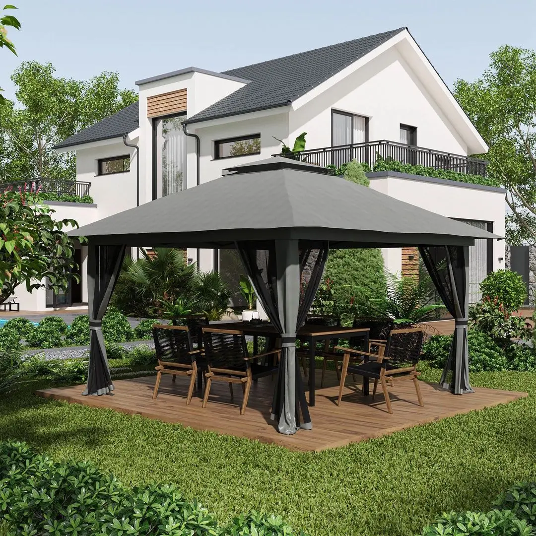 Pavilion de gradina Outsunny 84C-353V00CG 392x392x283 (Light Grey)