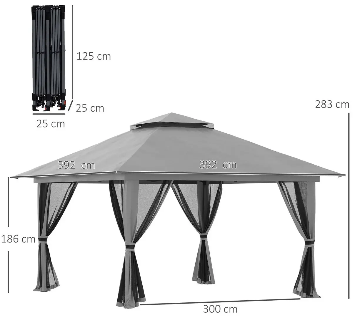 Pavilion de gradina Outsunny 84C-353V00CG 392x392x283 (Light Grey)