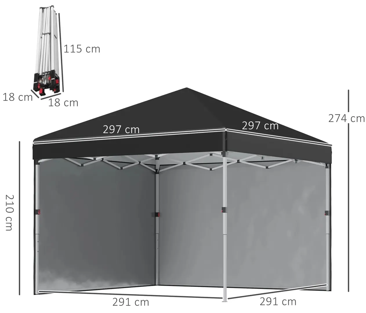 Pavilion de gradina Outsunny 84C-403V00BK 3x3 (Black) - 5
