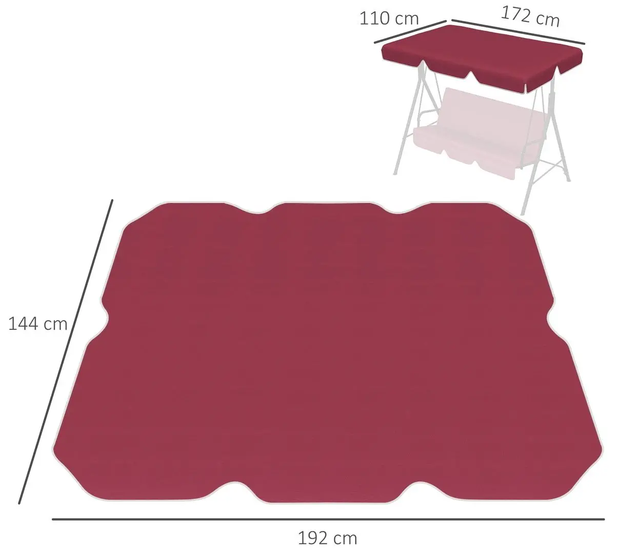 Copertina de rezerva pentru balansoar de gradina Outsunny 84A-287V00WR (Wine Red) - 4