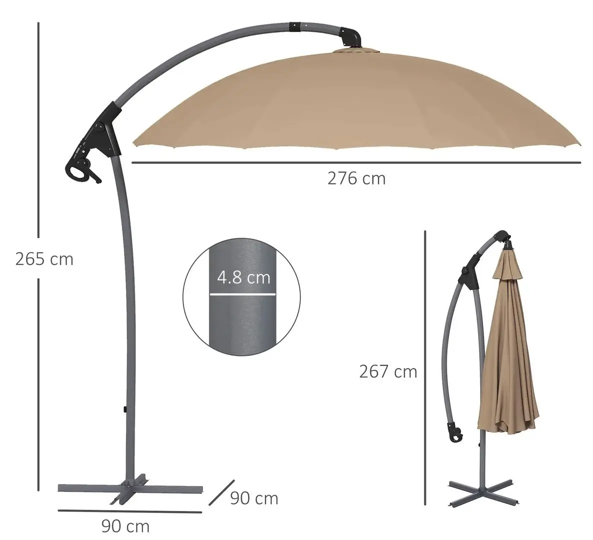 Umbrela de soare Outsunny 84D-268V00KK (Khaki)