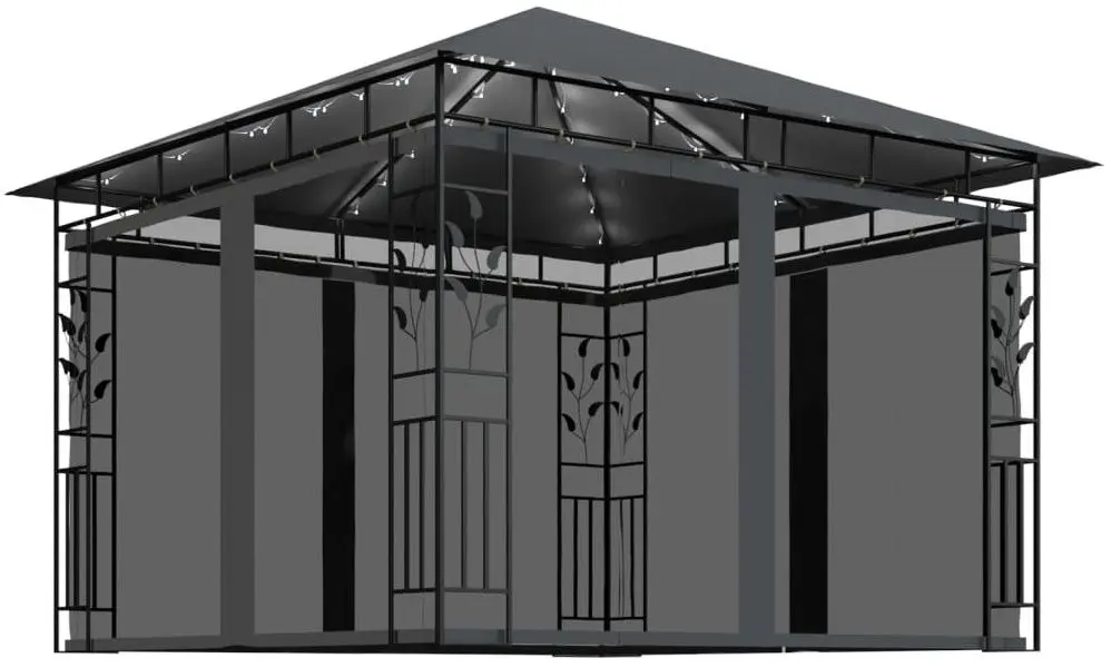 Pavilion de gradina cu iluminare VidaXL 3070316 3x3 (Anthracite)