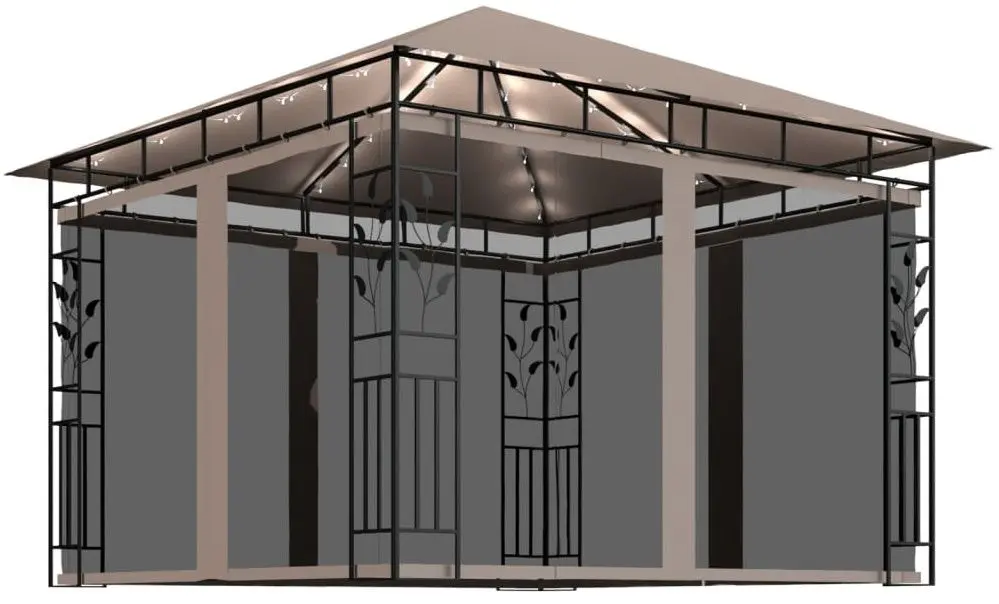 Pavilion de gradina cu iluminare VidaXL 3070318 3x3 (Taupe)
