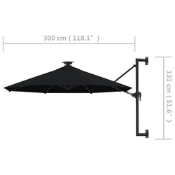 Зонт от солнца настенный VidaXL 312528 LED (Black) Thumb
