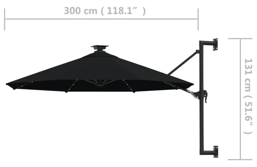 Зонт от солнца настенный VidaXL 312528 LED (Black) - 9
