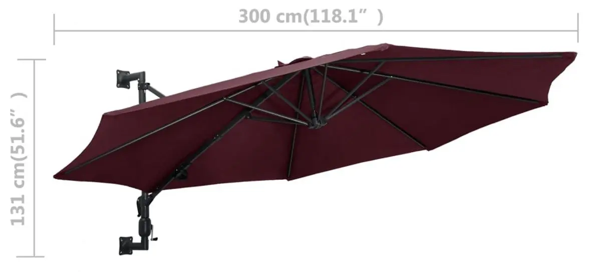 Umbrela de soare montata pe perete VidaXL 47298 (Burgundy)
