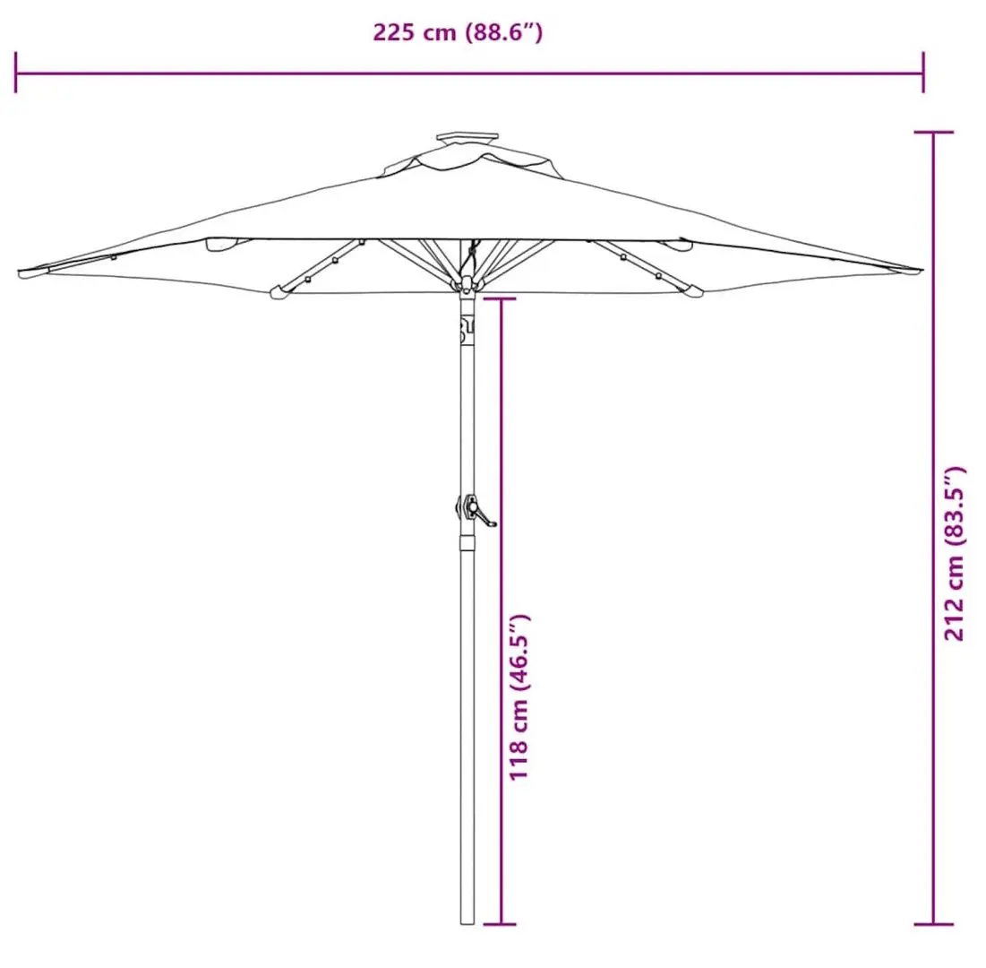 Зонт от солнца VidaXL LED 4005068 (Anthracite) - 10