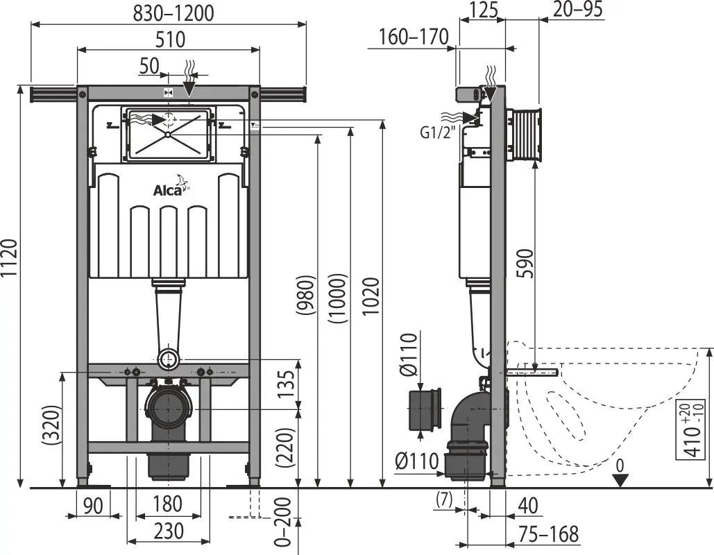 Instalatie pentru toaleta suspendata Alcaplast Jadromodul AM102/1120