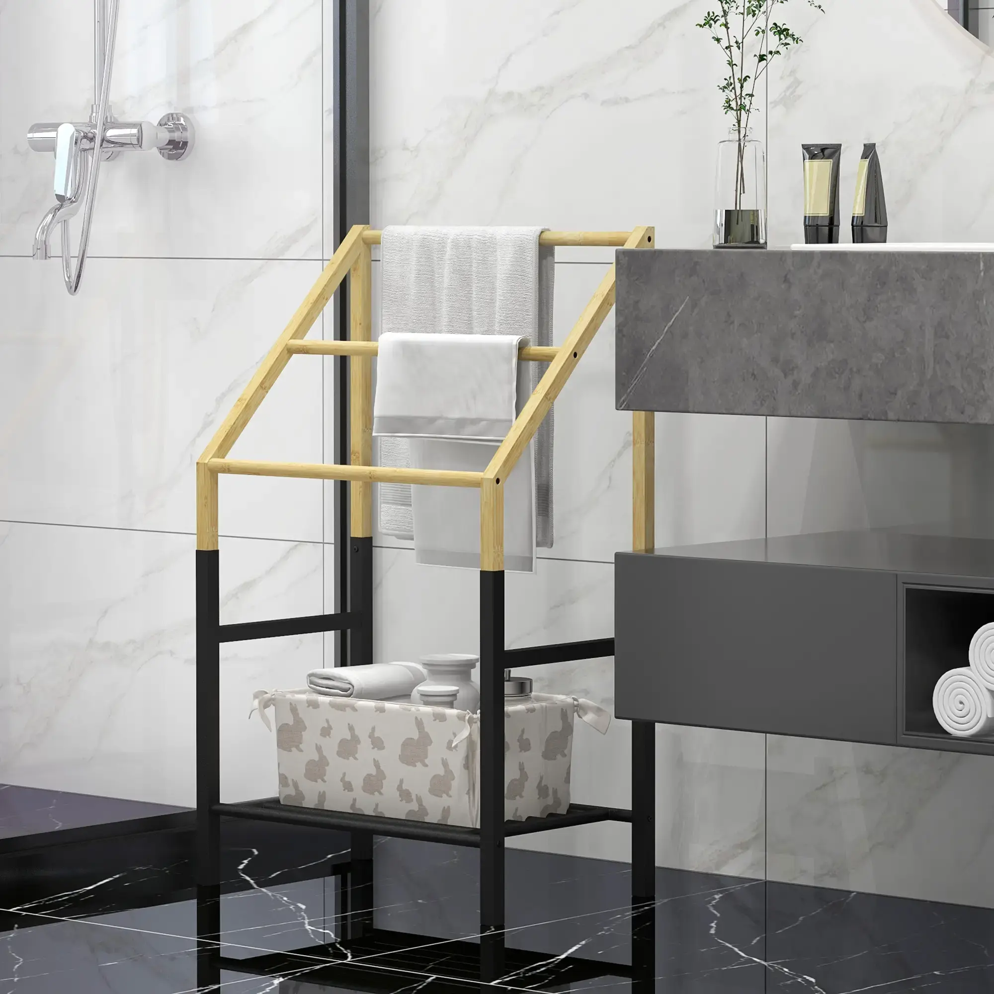 Suport pentru prosoape Homcom 850-307V00ND (Natural/Black) - 5