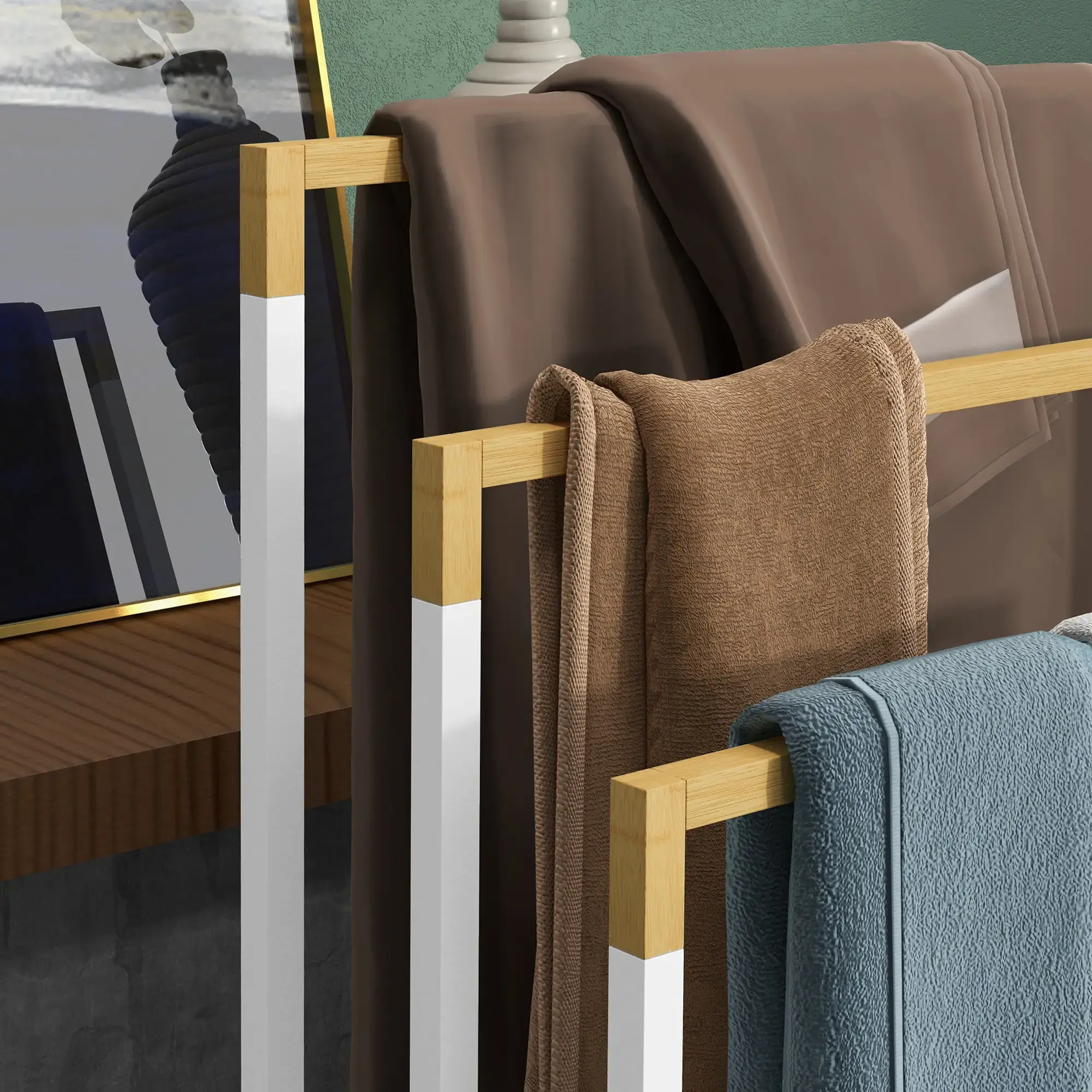 Suport pentru prosoape Kleankin 850-270V00WT (White/Bamboo) - 6