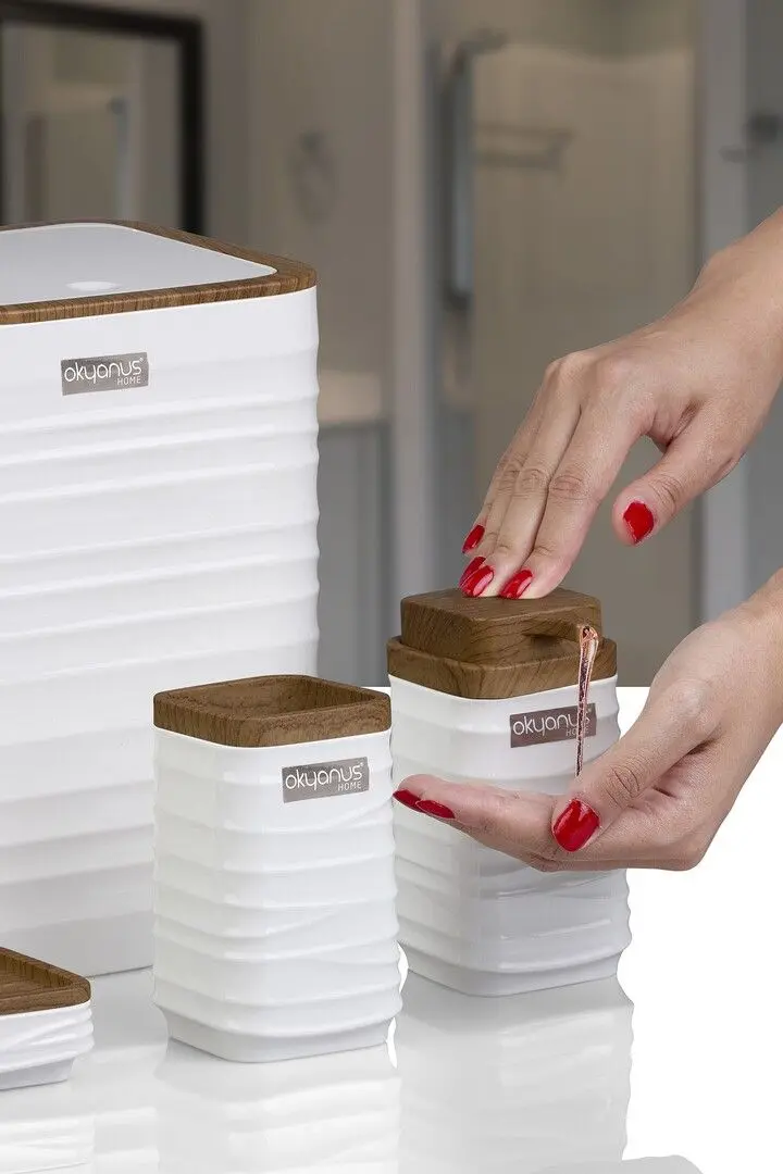 Набор для ванной комнаты Okyanus Home Luna Square OKY-440-3-B (White/Wood)