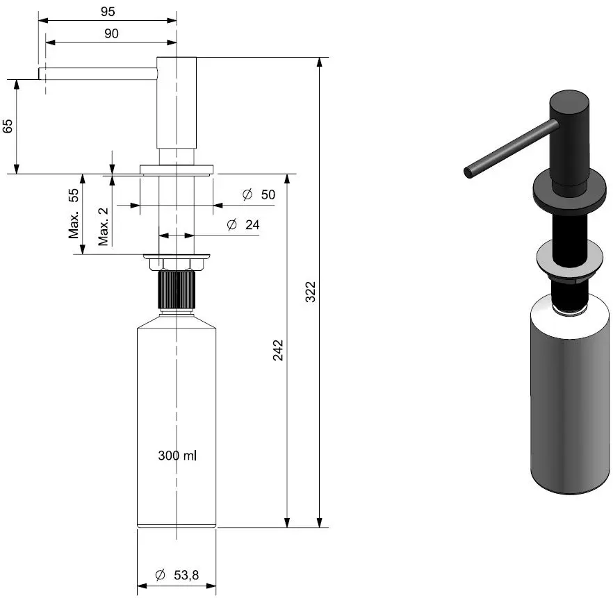 Dozator pentru sapun lichid Reginox R34804 (Gun Metal)