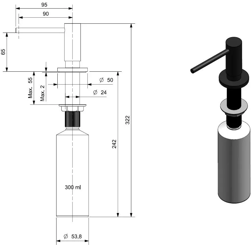 Dozator pentru sapun lichid Reginox R35450 (Jet Black)