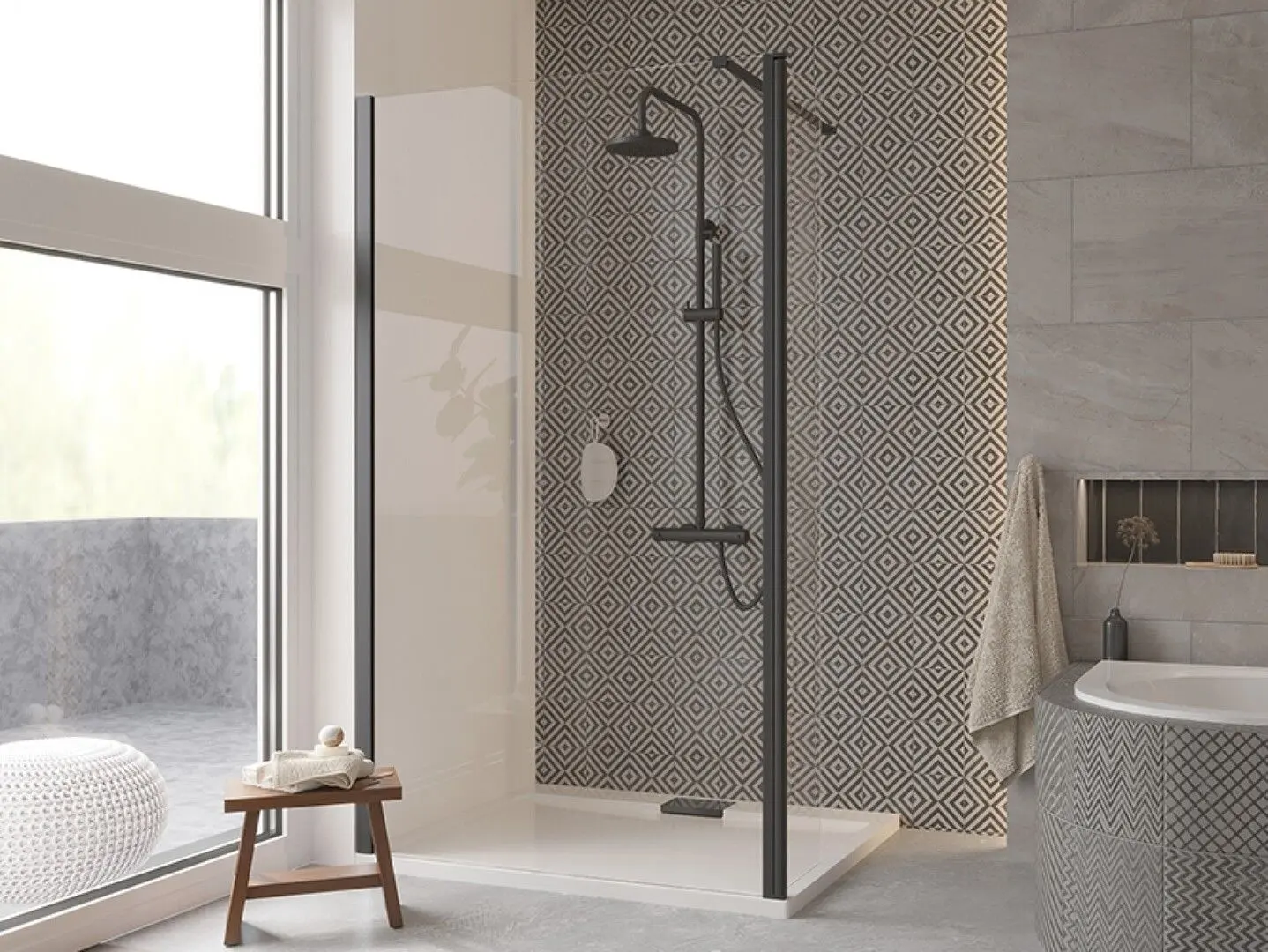 Perete de dus Besco Eco-N Black ENB-110-195C 110x195 (Transparent) - 2