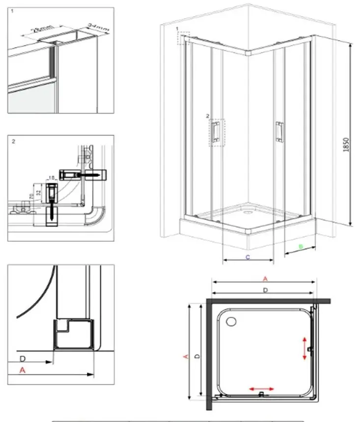 Душевая кабина Deante Funkia KYC N41K 90х90 (Transparent/Black)