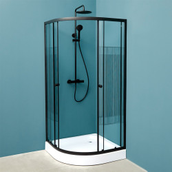 Cabina de dus cu sistem de dus LiniaH2O Malta 114394 90x90 + Mat|eco Inox Cubo (Black) Thumb