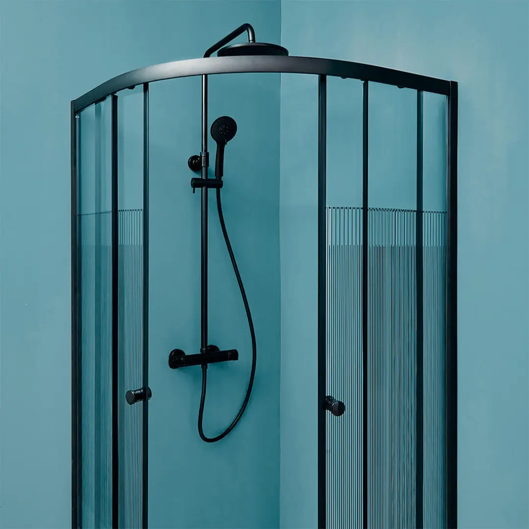 Cabina de dus cu sistem de dus LiniaH2O Malta 114394 90x90 + Mat|eco Inox Cubo (Black)