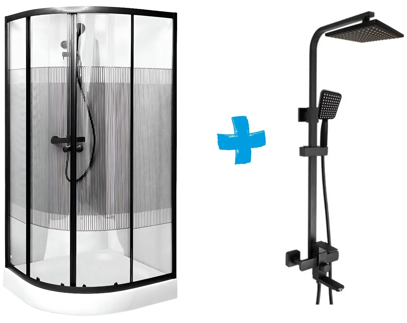 Cabina de dus cu sistem de dus LiniaH2O Malta 114394 90x90 + Mat|eco Inox Cubo (Black)