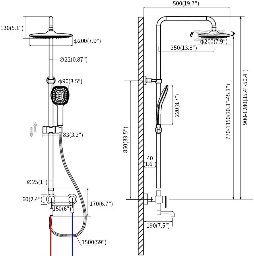 Set de dus Champion SAP-009-J (Inox)