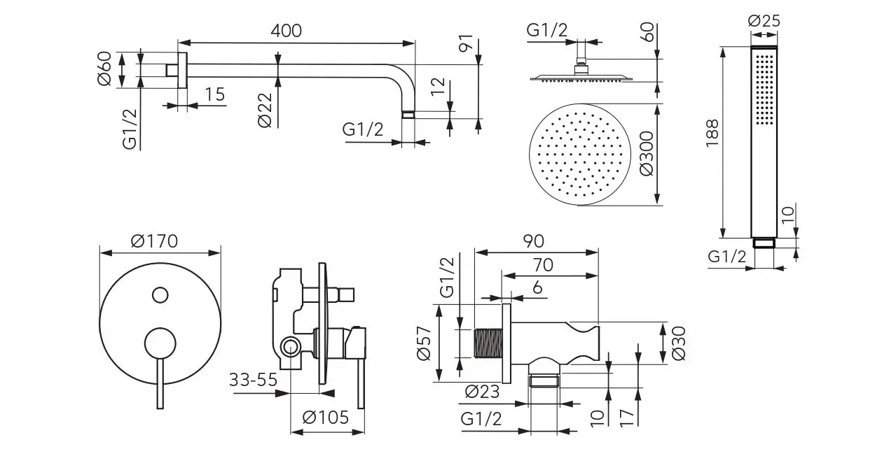 Душевой гарнитур F-Design Flusso Gold FD1-FLS-7PSET1-55 (Golden)