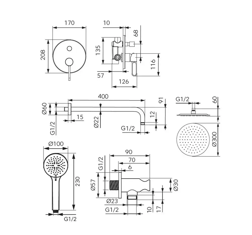 Душевой гарнитур F-Design Zaffiro FD1-ZFR-7PSET1-22 (Black)