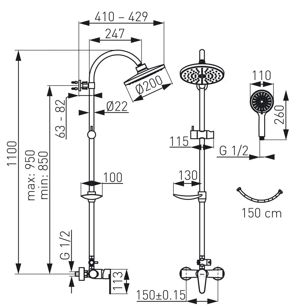 Душевой гарнитур Ferro Algeo NP71-BAG7U (Chrome)