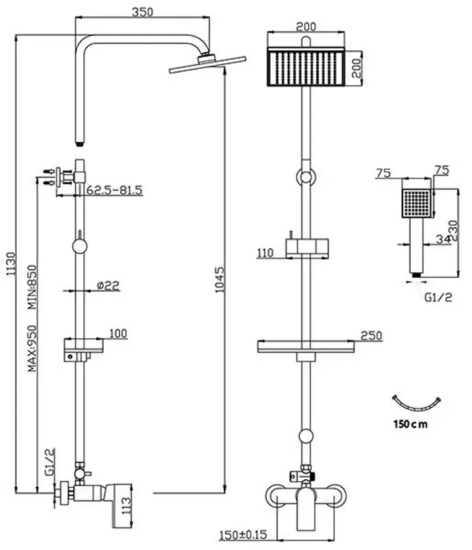 Set de dus Ferro Algeo Square NP74-BAQ7U (Chrome)