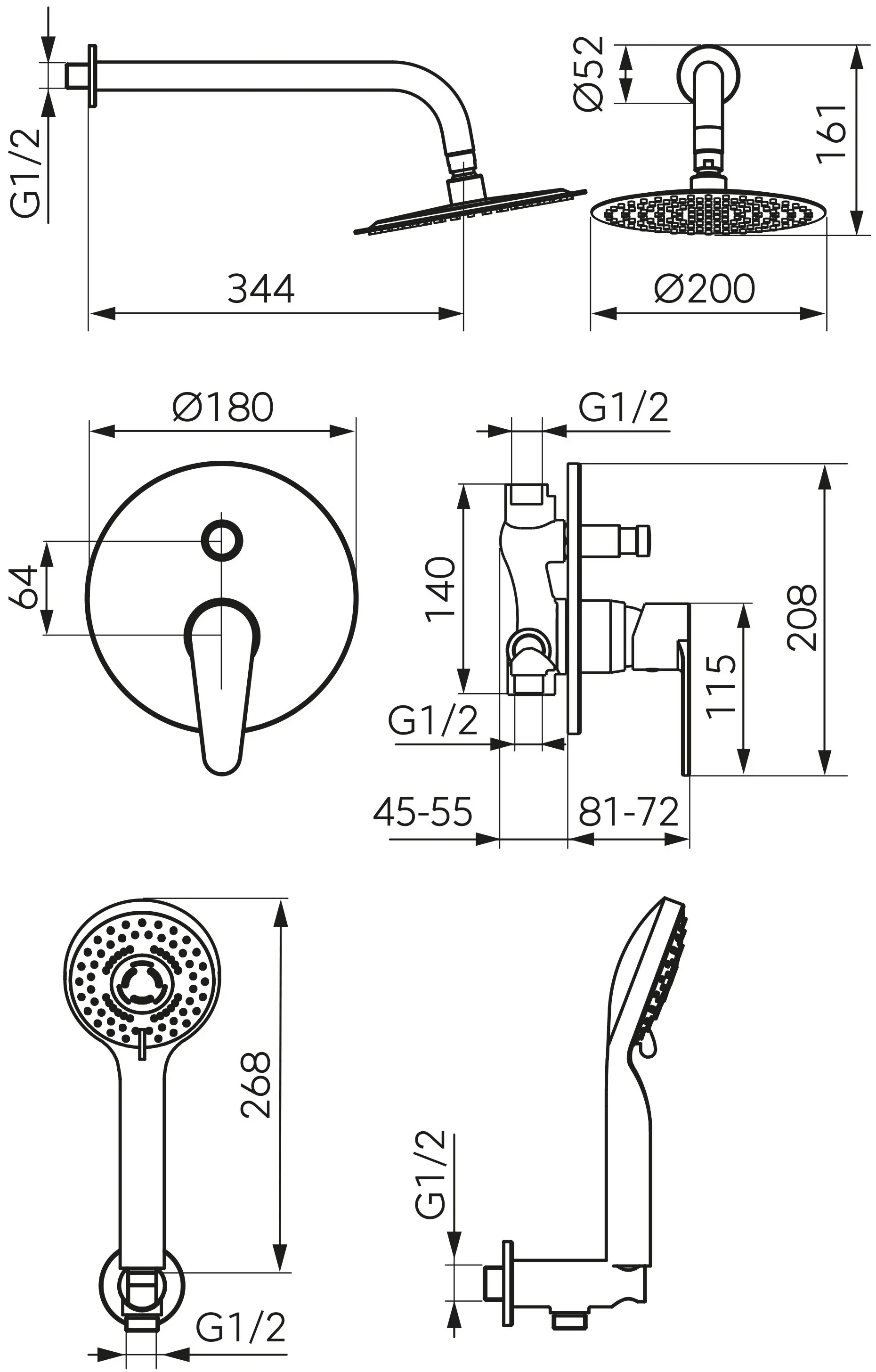 Душевой гарнитур Ferro Algeo BAG7PBL-SET1-S (Black)