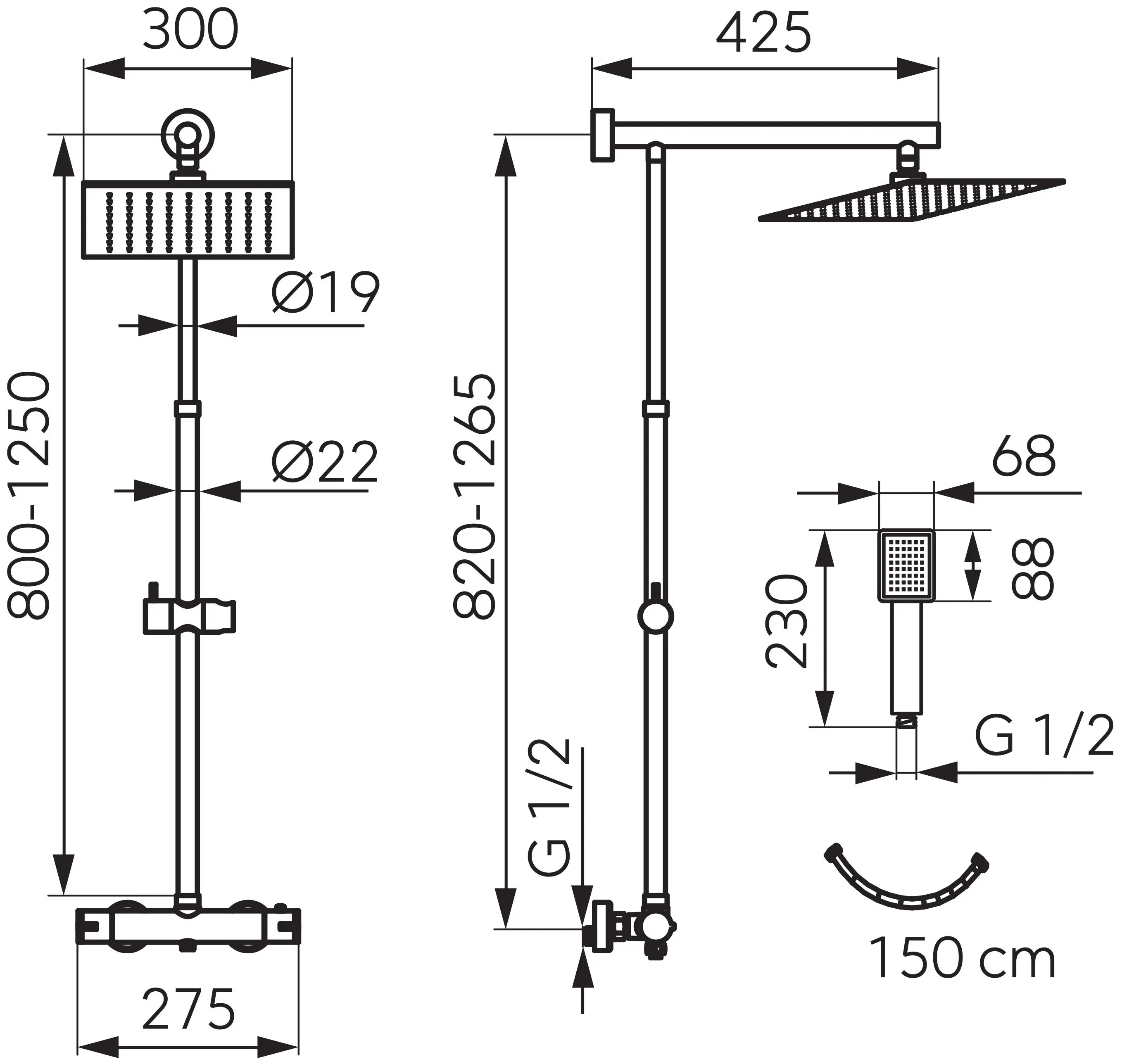 Set de dus Ferro Trevi NP75SQ-TRV7U-BL  (Matt Black)