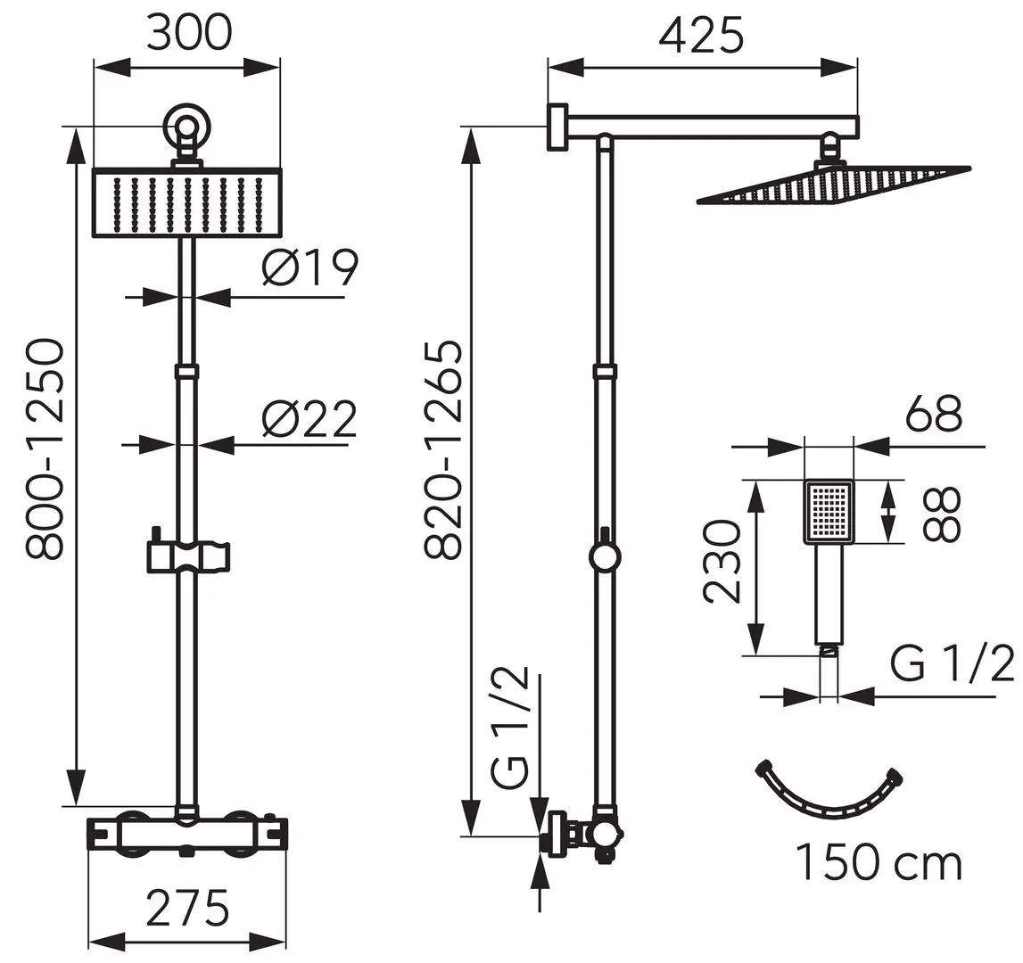 Set de dus Ferro Trevi Square NP75SQ-TRV7U (Chrome)