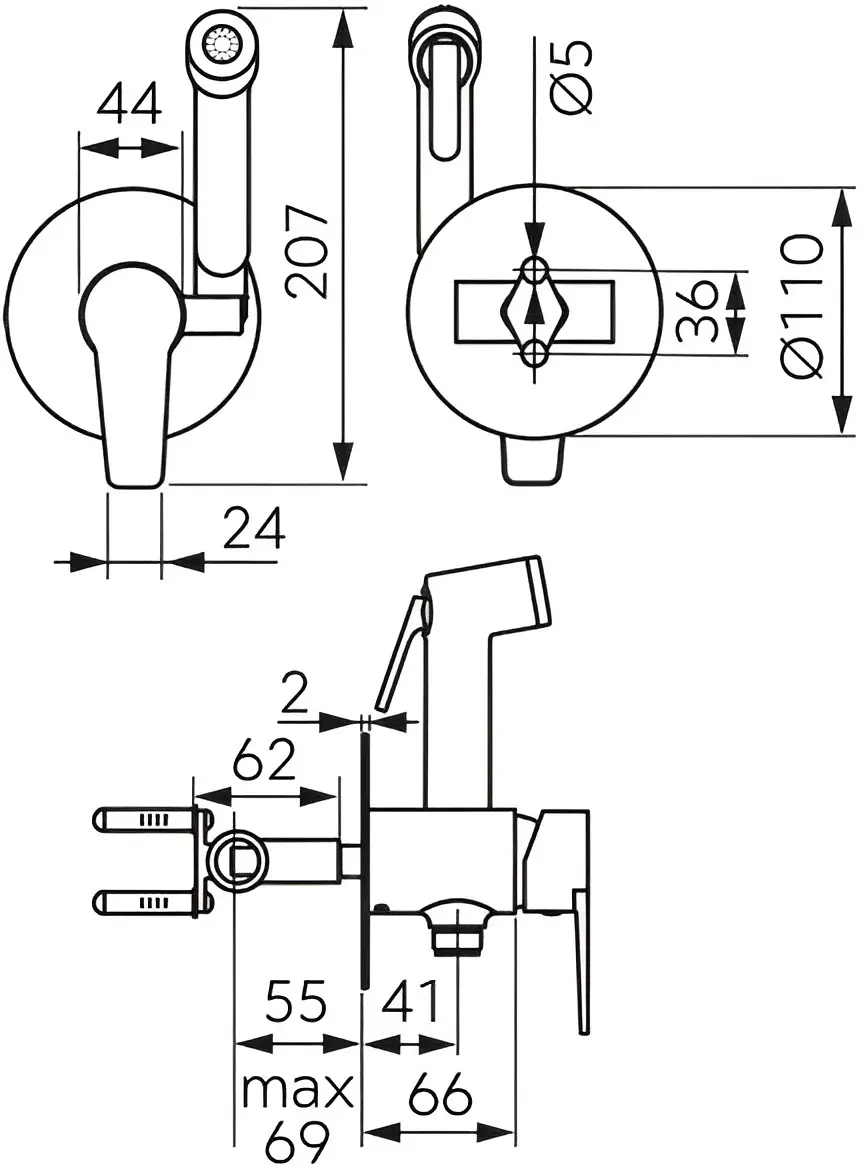 Baterie cu dus igienic Ferro Ritto BTR66PBL (Black)