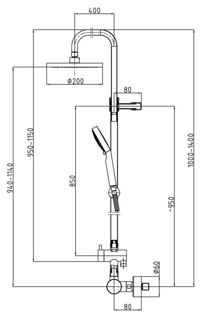 Set de dus Herz Fresh UH00443 (Chrome)