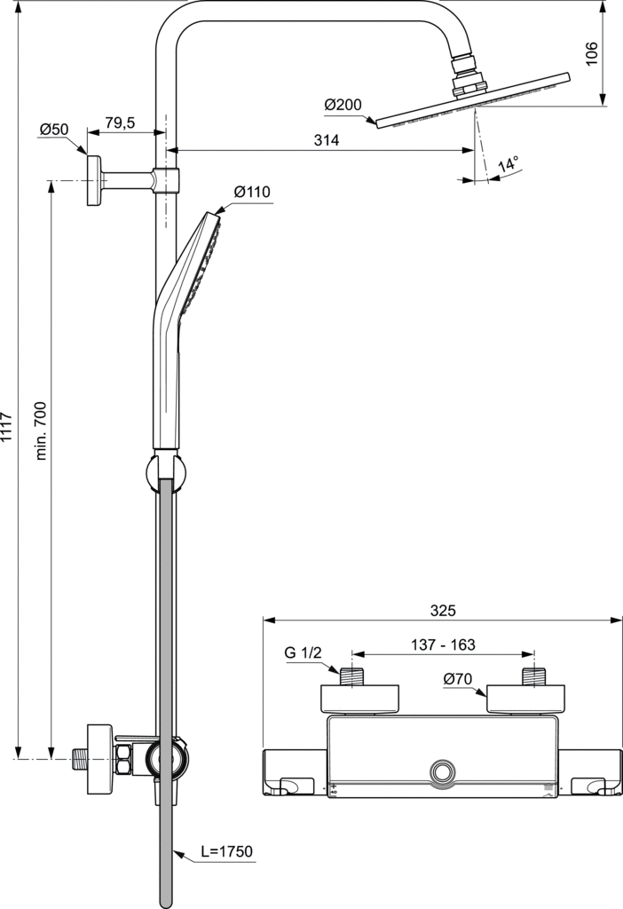 Душевой гарнитур Ideal Standard Ceratherm T50 A7230AA (Chrome) - 9