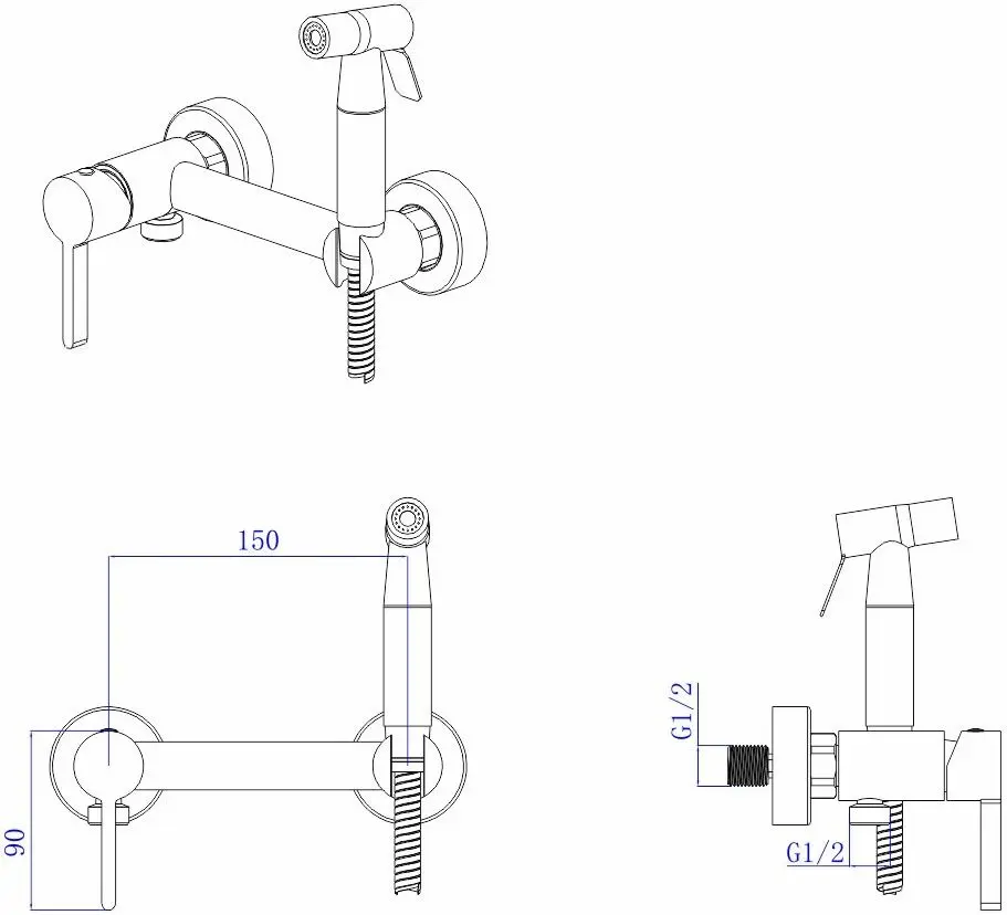 Baterie cu dus igienic Mat|eco Yago 121B (Brushed Nickel)