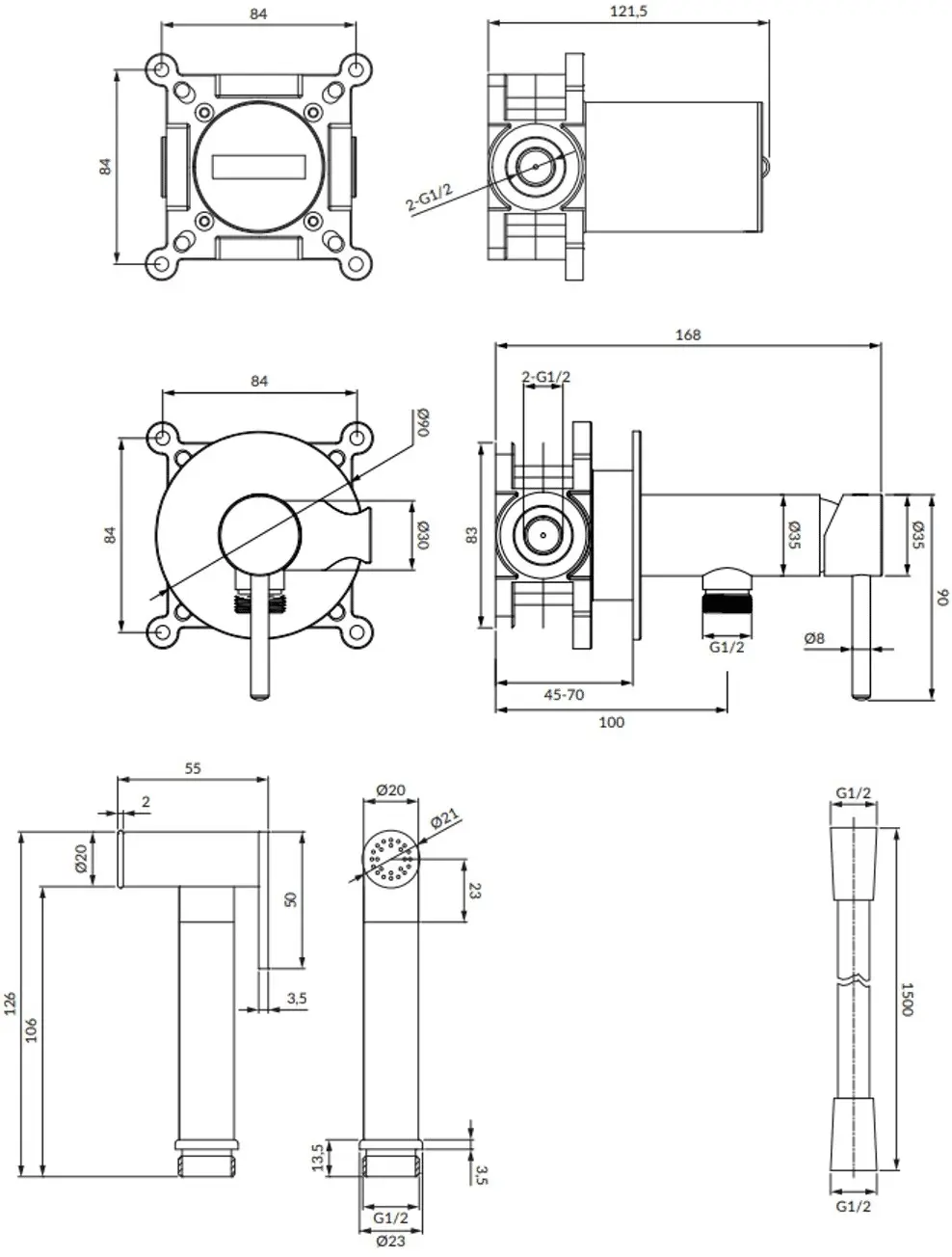 Baterie cu dus igienic Omnires Y SYSYBI2WM (Matt White)