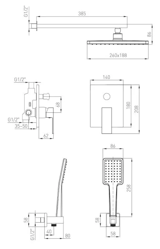Душевой гарнитур Volle Sistema L 1582.090304 (Black)