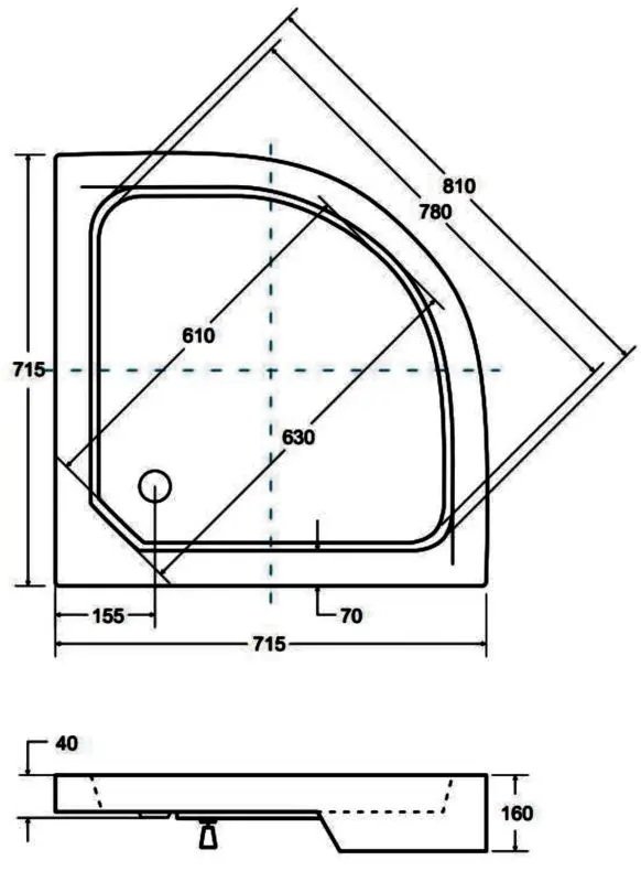 Cadita de dus Besco Alex 70x70x4 (White) - 3
