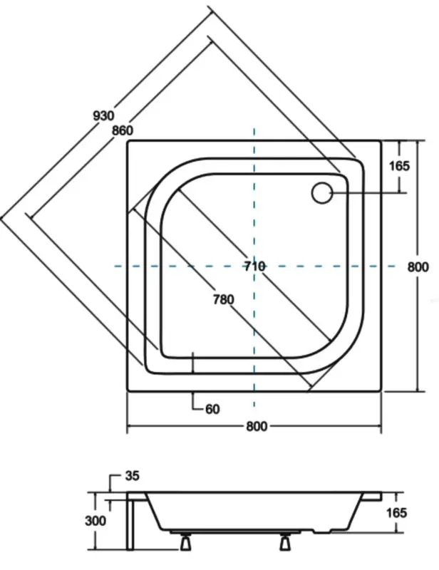 Cadita de dus Besco Ares 80x80 (White) - 2