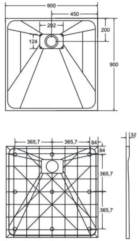 Cadita de dus Besco Vexo 90x90 (White) - 2