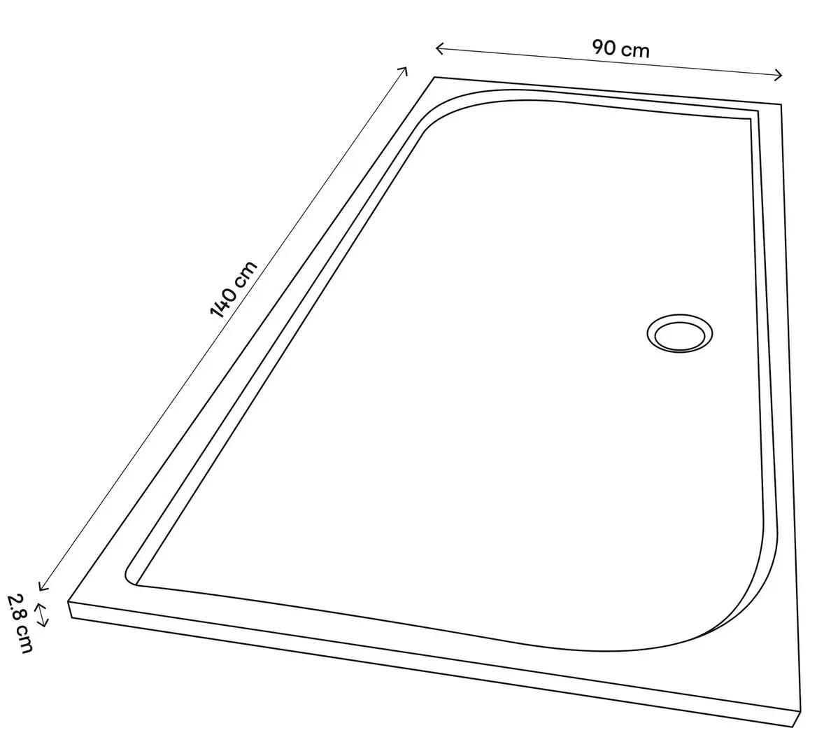 Cadita de dus GoodHome Limski 140x90x2.8 (White) - 5